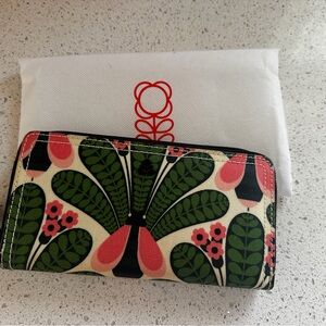 Orla Kiely Wallet Forest Flower Print Green and Pink